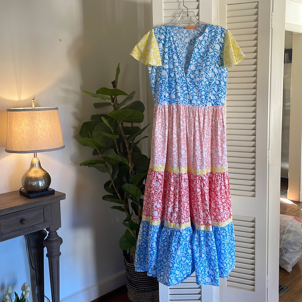 Oliphant V-neck color block maxi dress